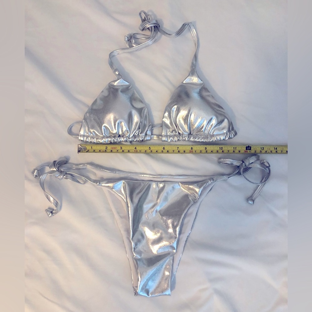 Nwot Silver Metallic Adjustable String Bikini. Br… - image 3